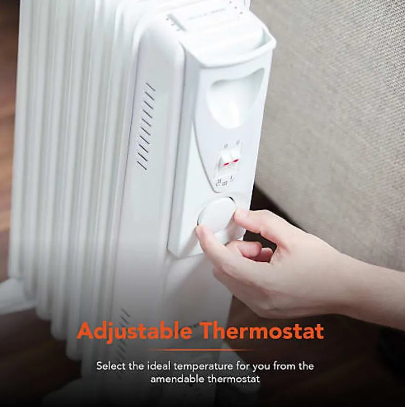 Warm Lite 1500W Oil Filled Radiator | Portable 7-Fin Heater with Adjustable Thermostat & Safety Features