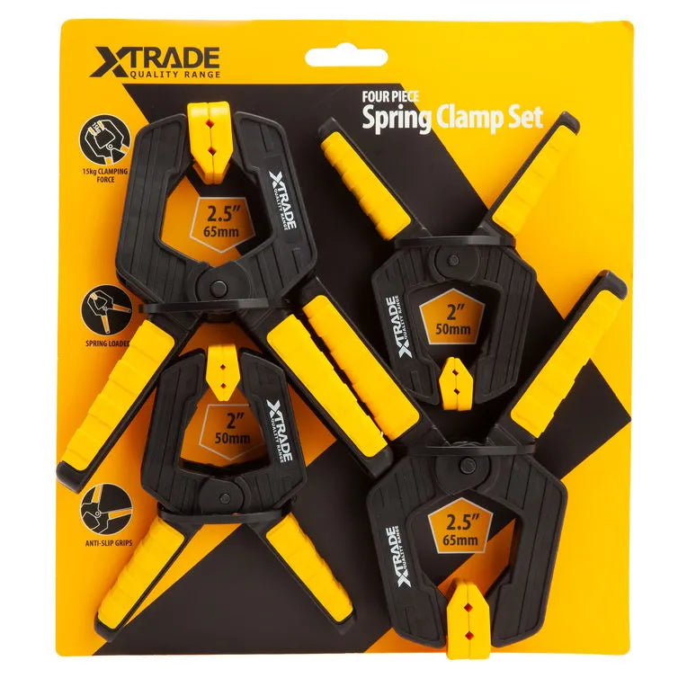 XTrade 4 Piece Spring Clamp Set - Heavy Duty, 15kg Clamping Force with Soft Grip Handles