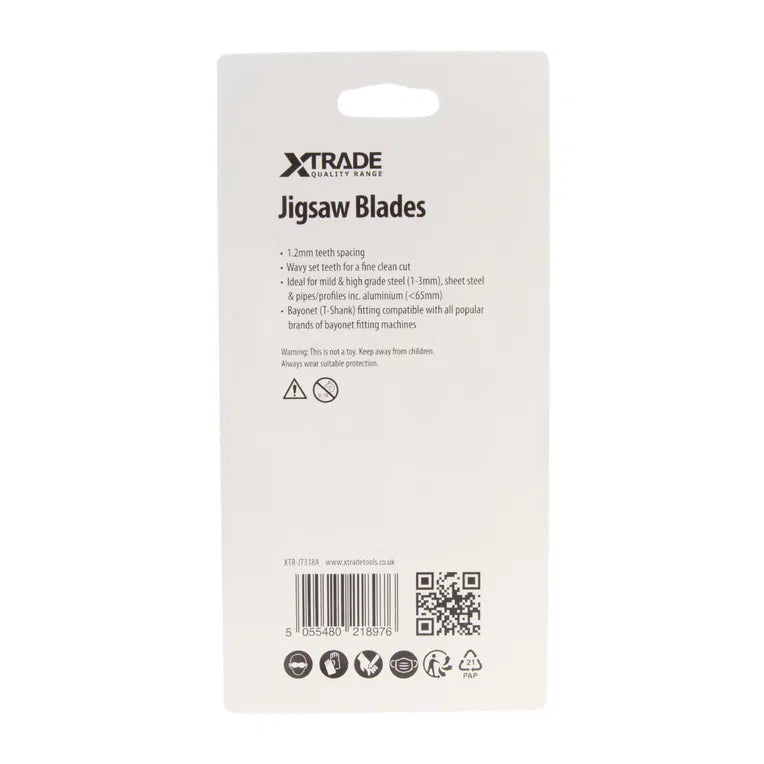 XTRADE JT318A Jigsaw Blade Metal (5 Pack) - 132mm HSS Blades with Wavy Set Teeth