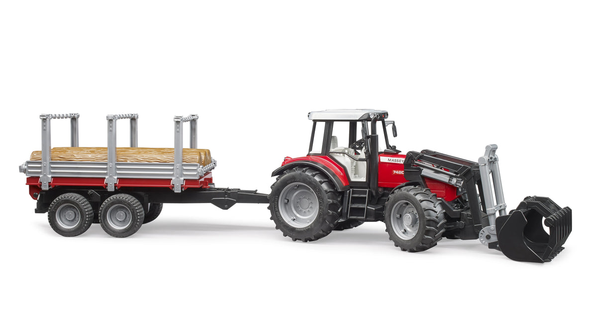 Bruder Massey Ferguson 7840 + Frontloader and timber trailer