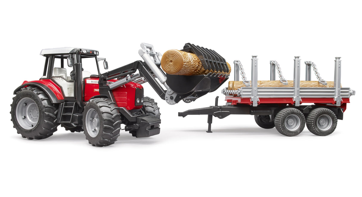 Bruder Massey Ferguson 7840 + Frontloader and timber trailer