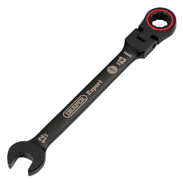 Draper Expert Hi-Torq Metric Flexible Head Ratchet Combination Spanner, 12mm, Black