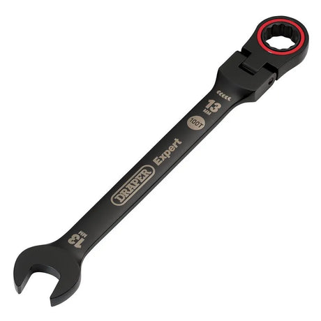 Draper Expert Hi-Torq Metric Flexible Head Ratchet Combination Spanner, 13mm, Black