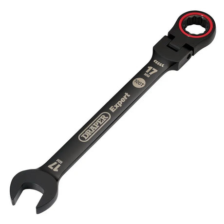 Draper Expert Hi-Torq Metric Flexible Head Ratchet Combination Spanner, 17mm, Black