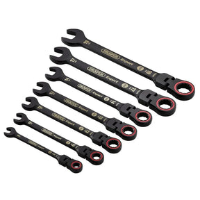 Draper Expert Hi-Torq Metric Flexible Head Ratchet Combination Spanner Set, Black (7 Piece)