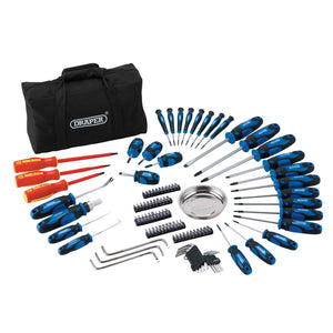 Draper Screwdriver And Bit Set With Soft Storage Bag, Blue (100 Piece) 03989