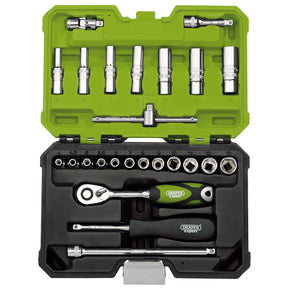 Draper Expert Metric Socket Set, 1/4" Sq. Dr., Green (25 Piece) 04463