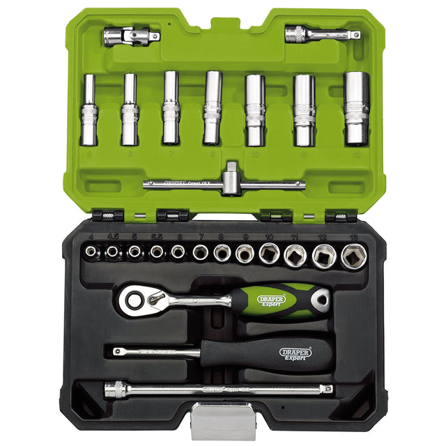Draper Expert Metric Socket Set, 1/4" Sq. Dr., Green (25 Piece) 04463