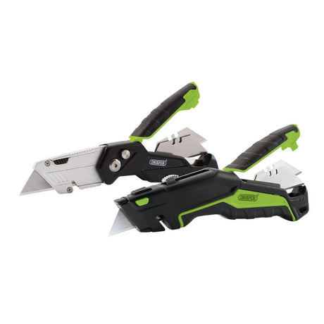 Draper Retractable & Folding Trimming Knife Set with 10 x SK2 Two Notch Blades