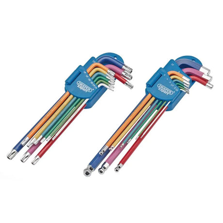 Draper Expert Tx-Star & Hex Metric Long Arm Key Set, Colour Coded (18 Piece)