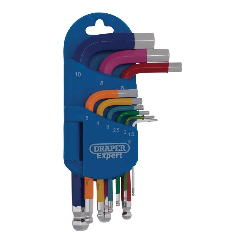 Draper Expert Metric Short Arm Ball End Hex Key Set Colour Coded (9 Piece)