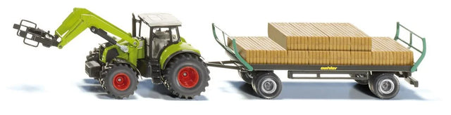 SIKU Claas Tractor with Square Bale Grab and Bale Trailer Toy - 1:50 Scale | SIKUFARMER Series