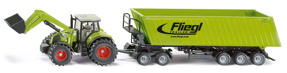 SIKU Claas Axion 850 Tractor with Front Loader, Dolly, and Tipping Trailer Toy - 1:50 Scale | SIKUFARMER Series