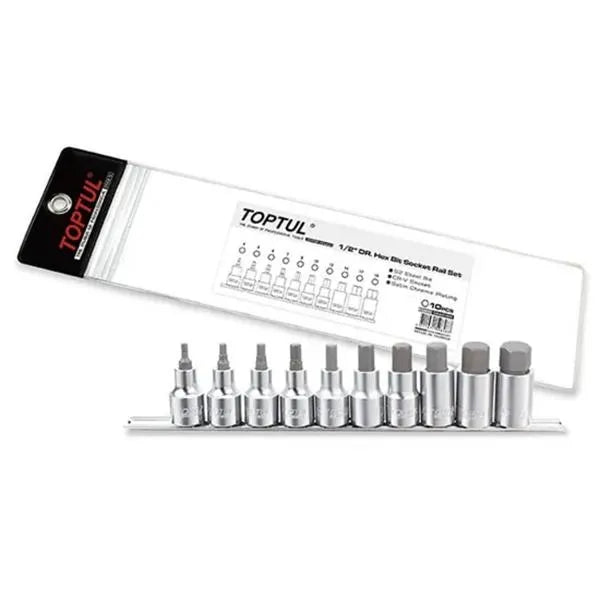 Toptul 10 pc 1/2" Dr. Hex Bit Socket Rail Set GAAG1005