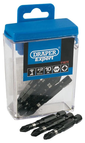 Draper No. 2 PZ x 50mm Type Impact Bits (10 Piece)