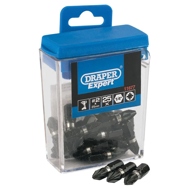 Draper PZ Type Impact Bits 1/4" Hex No.2 x 25mm (25 Piece)