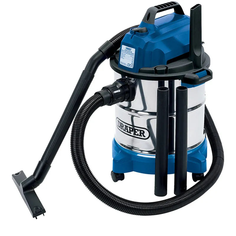 Draper 230V Wet and Dry Vacuum Cleaner with Stainless Steel Tank, 20L 1250W