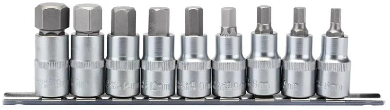 Draper 1/2" Sq. 55mm Long Metric Hexagonal Socket Bit Set (9 Piece)