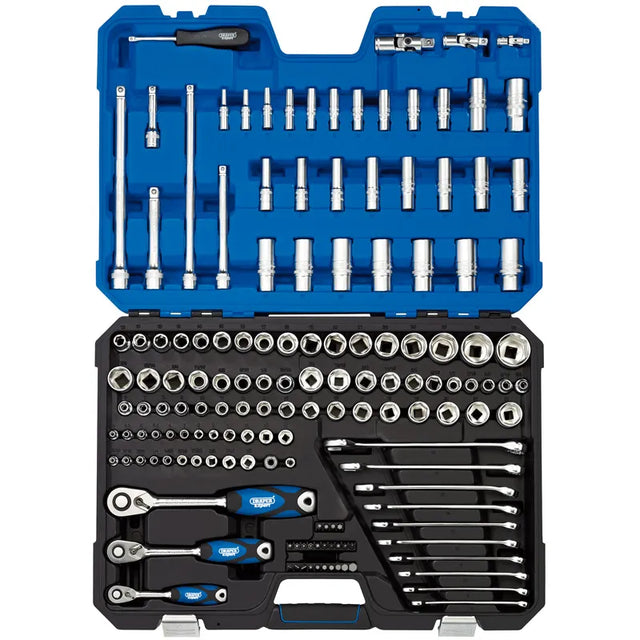 Draper MM/AF Combined Socket Set, 1/2", 1/4" and 3/8 Sq, Dr (150 Piece)