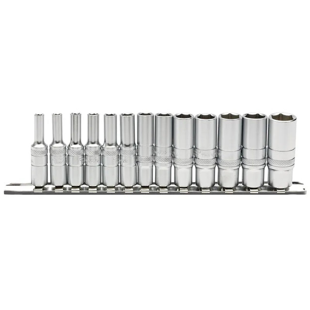 Draper Deep Metric Socket Set on a Metal Rail, 1/4" Sq, Dr (13 Piece)