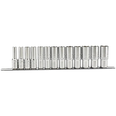 Draper Imperial Deep sockets on a Metal Rail, 1/2" Sq, Dr, (13 Piece)