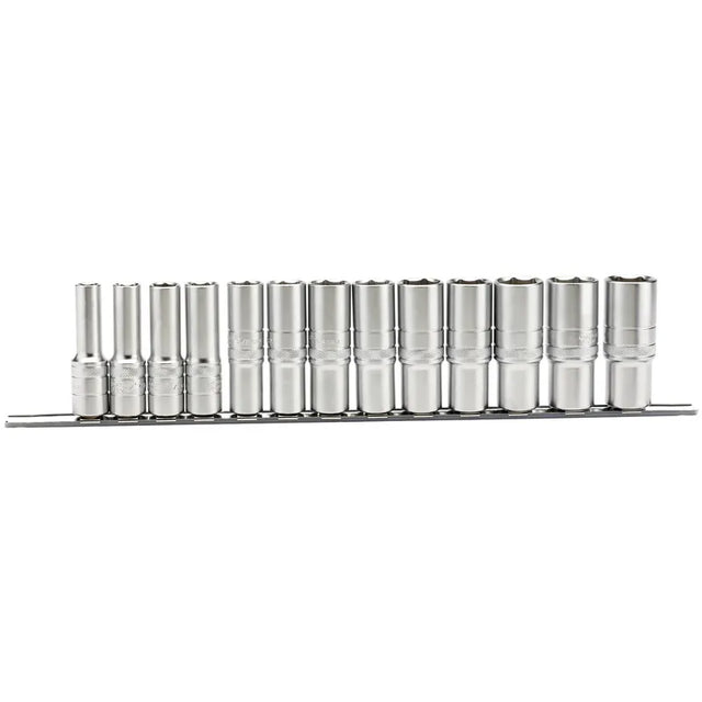 Draper Imperial Deep sockets on a Metal Rail, 1/2" Sq, Dr, (13 Piece)