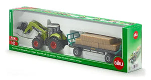 SIKU Claas Tractor with Square Bale Grab and Bale Trailer Toy - 1:50 Scale | SIKUFARMER Series