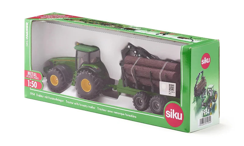 SIKU John Deere 8430 Tractor with Forestry Trailer Toy - 1:50 Scale | SIKUFARMER Series