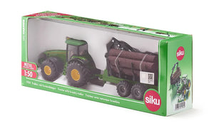 SIKU John Deere 8430 Tractor with Forestry Trailer Toy - 1:50 Scale | SIKUFARMER Series