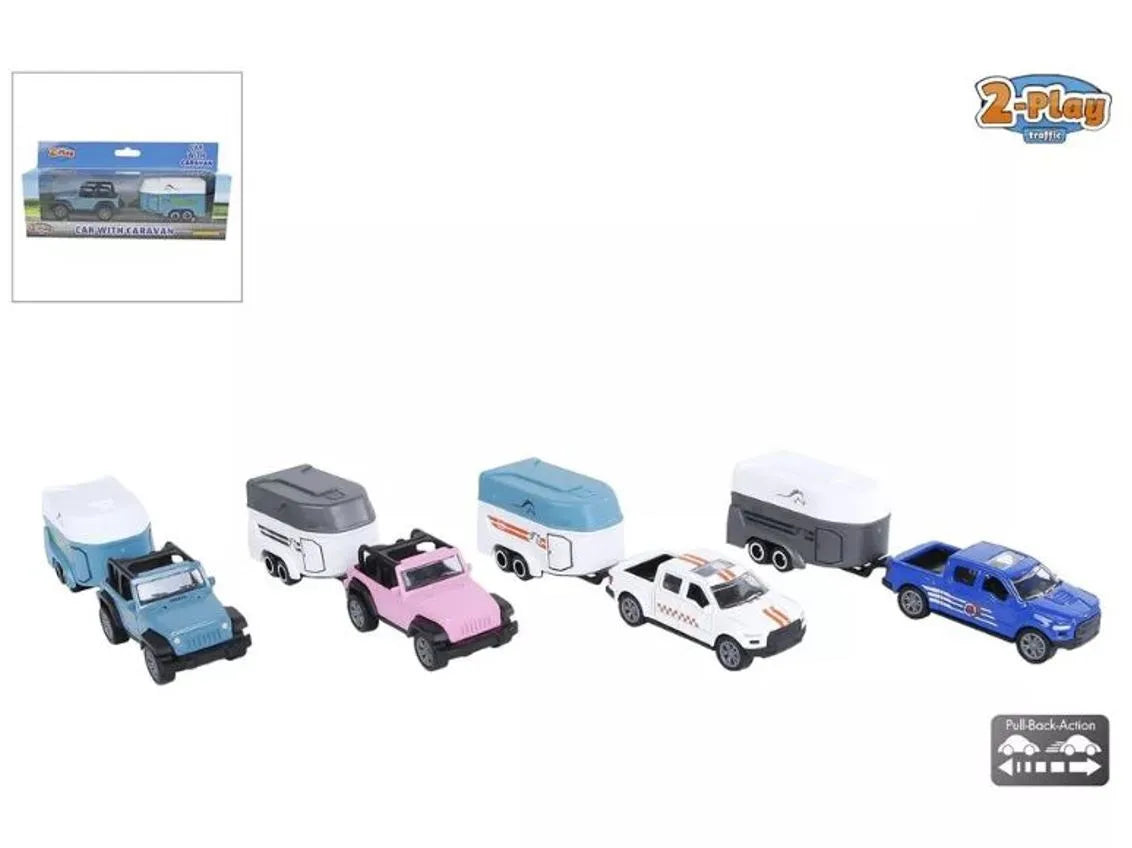2-Play Die-Cast Jeep/Pickup with Horse Trailer | 4 Assorted | Durable Toy Set