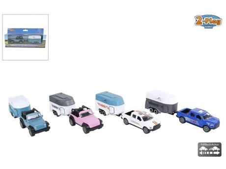 2-Play Die-Cast Jeep/Pickup with Horse Trailer | 4 Assorted | Durable Toy Set
