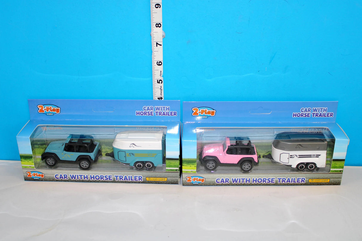 2-Play Die-Cast Jeep/Pickup with Horse Trailer | 4 Assorted | Durable Toy Set