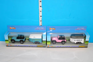 2-Play Die-Cast Jeep/Pickup with Horse Trailer | 4 Assorted | Durable Toy Set