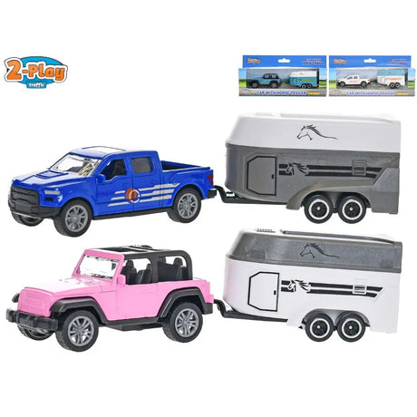 2-Play Die-Cast Jeep/Pickup with Horse Trailer | 4 Assorted | Durable Toy Set