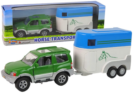 2-Play Die-Cast Mitsubishi with Horse Box & 2 Horses | Pull-Back Action | Interactive Toy Set