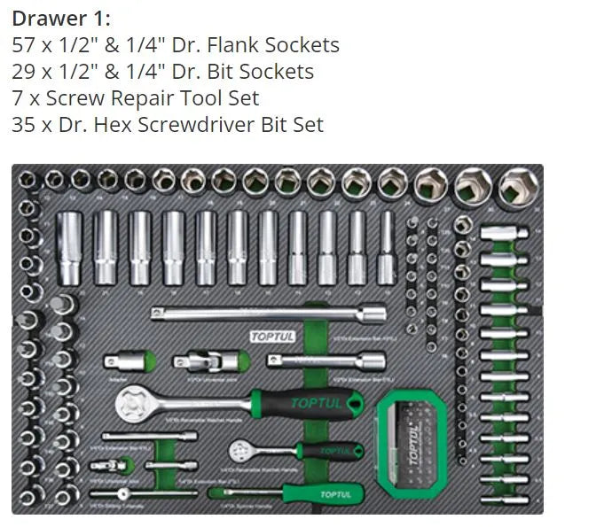 Toptul 213Pc 7-Drawer Mechanics Tool Trolley - QGE21322 | Heavy Duty Tool Storage