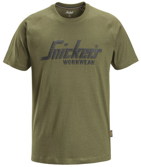 Snickers Logo T-Shirt Khaki Green 2590 | Soft & Comfortable Everyday Workwear Tee