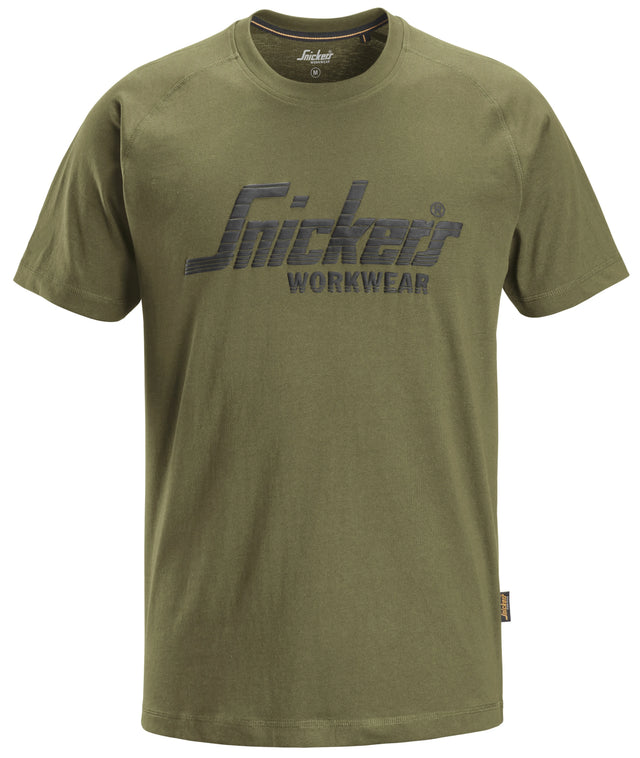 Snickers Logo T-Shirt Khaki Green 2590 | Soft & Comfortable Everyday Workwear Tee