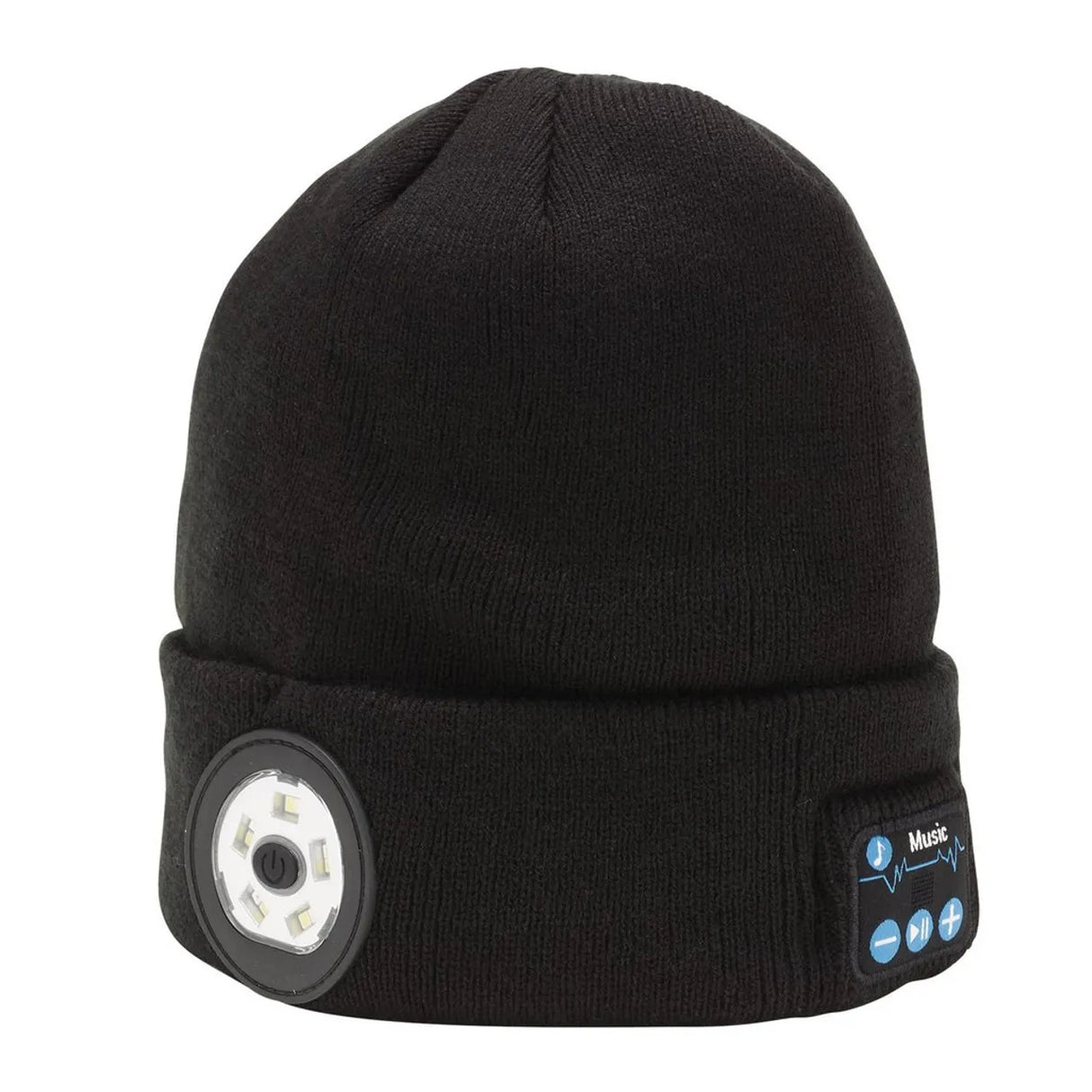 Draper Smart Wireless Rechargeable Beanie with LED Head Torch and USB Charging Cable, Black, One Size (28346)