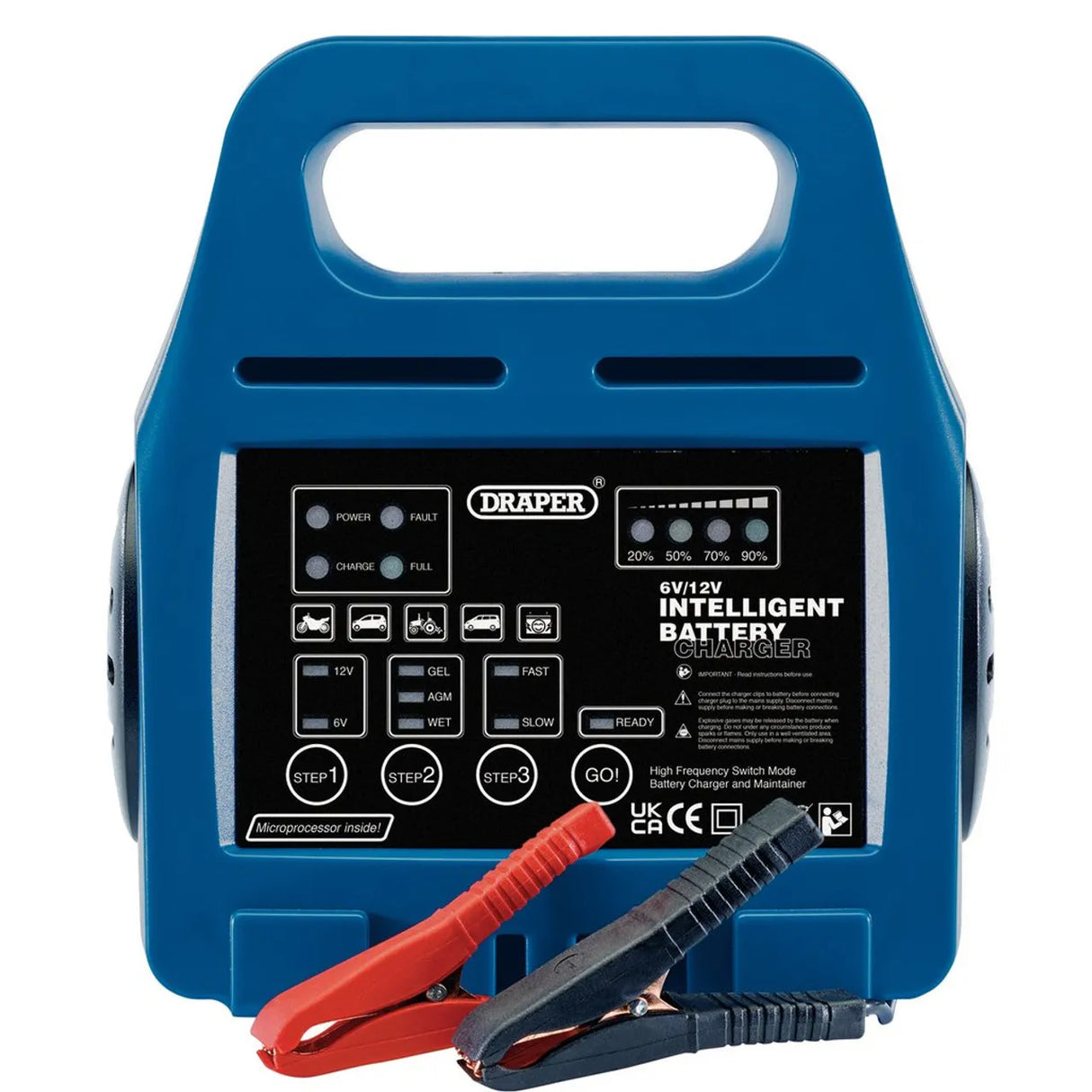 Draper 6/12V Intelligent Battery Charger (33861) | Automatic High-Frequency Charger for Wet, AGM, Gel Batteries