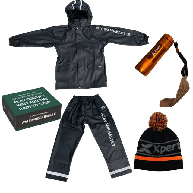 Xpert Swampmaster Stormgear Junior Waterproofs Gift Bundle SWP32 | Jacket, Trousers, Beanie & Mini torch