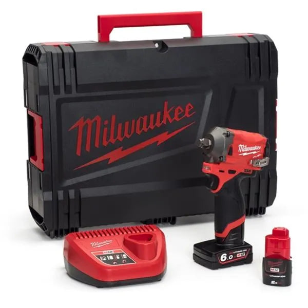 Milwaukee M12FIWF12-622X 12V Fuel 1/2" Stubby Impact Wrench Kit (2.0Ah + 6.0Ah)