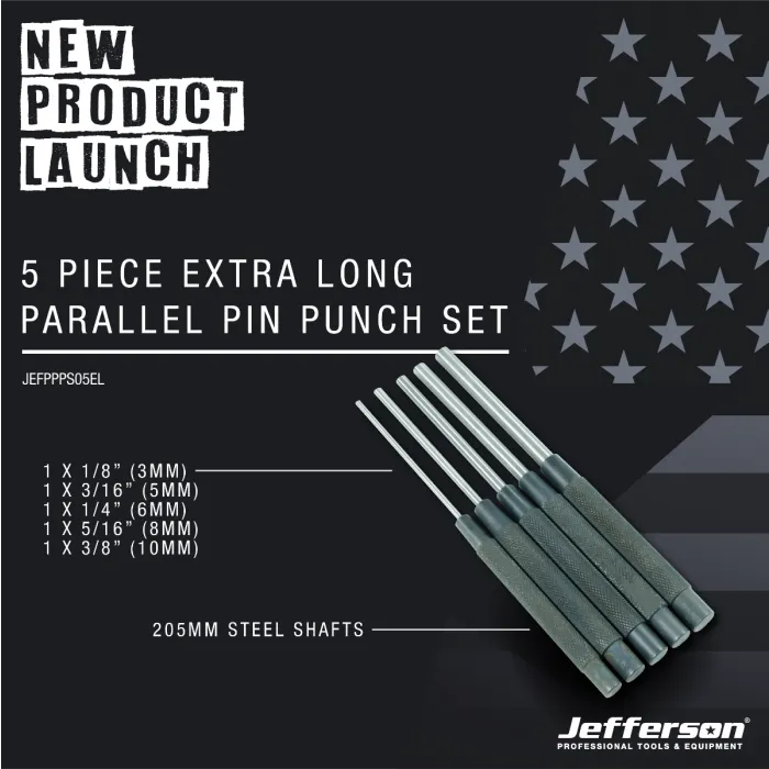 Jefferson 5 Piece Extra Long Parallel Pin Punch Set 