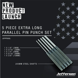Jefferson 5 Piece Extra Long Parallel Pin Punch Set 