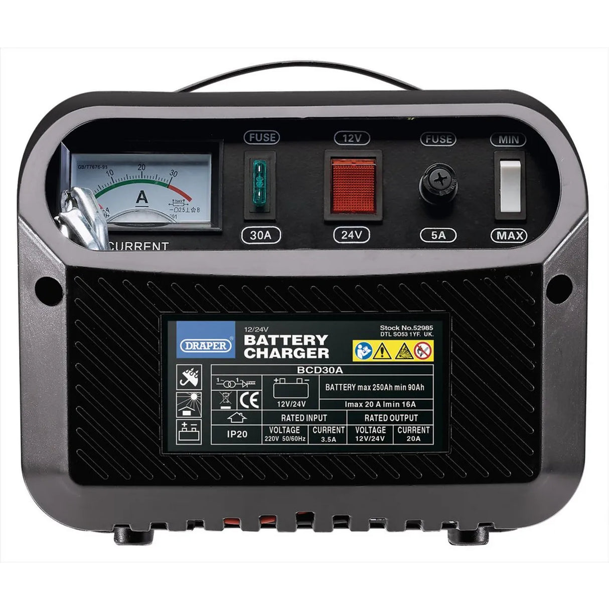 Draper 12/24V Battery Charger, 16-20A - Ideal for Lead Acid Batteries up to 250Ah