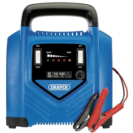 Draper 6V/12V Battery Charger, 5.6A (53071) | Portable Lead Acid Battery Charger with Safety Features