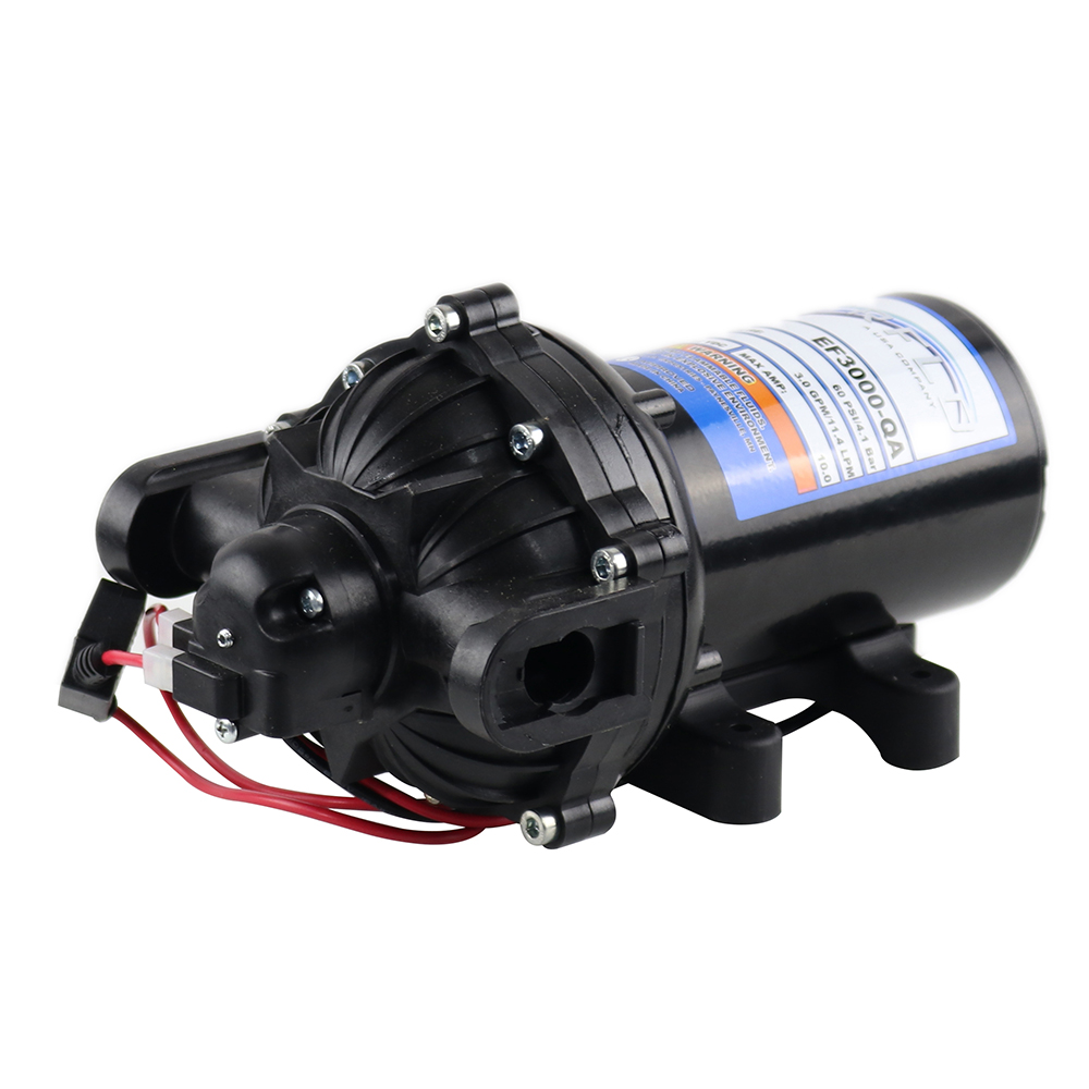 Everflo EF300 12V Pump, 11.25 LPM (3.0 GPM), 4.1 bar (60 PSI), with Fittings