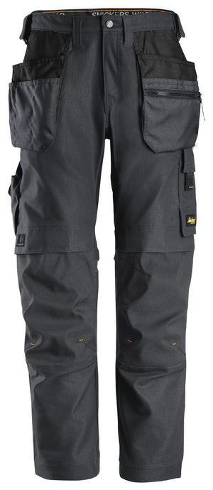 Snickers 6224 AllroundWork Canvas+ Stretch Work Trousers Grey with Holster Pockets | Durable Construction Workwear