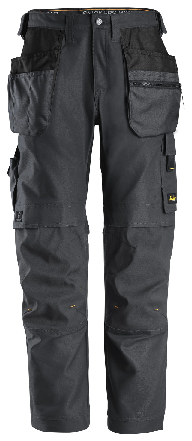 Snickers 6224 AllroundWork Canvas+ Stretch Work Trousers Grey with Holster Pockets | Durable Construction Workwear
