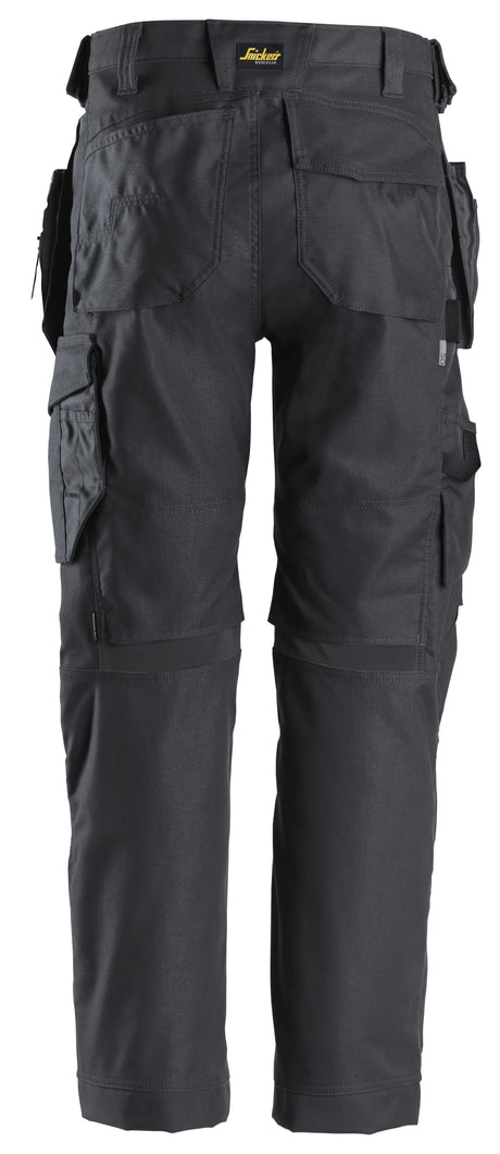 Snickers 6224 AllroundWork Canvas+ Stretch Work Trousers Grey with Holster Pockets | Durable Construction Workwear